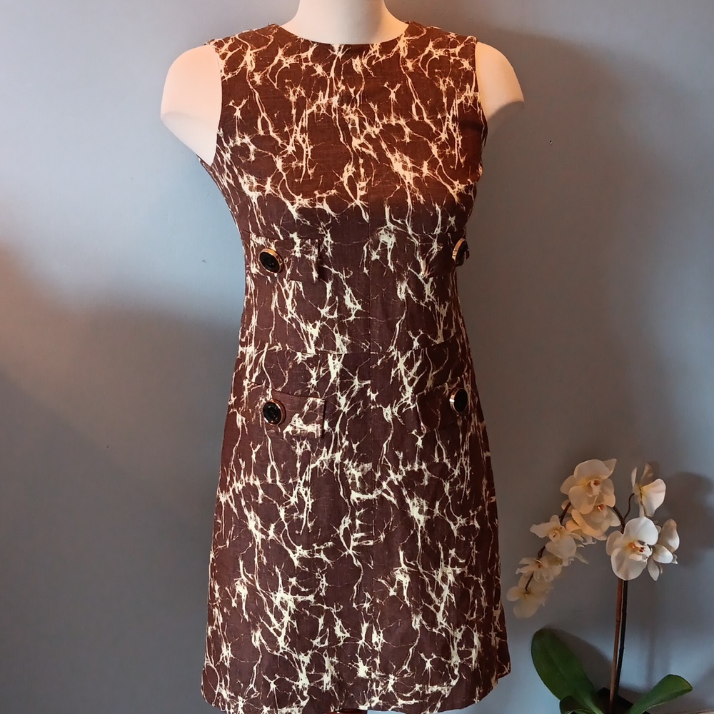 Michael Kors sleeveless brown linen abstract dress